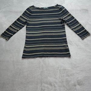 Lauren Ralph Lauren Womens Medium Black Metallic Gold Long Sleeve Fashion Top